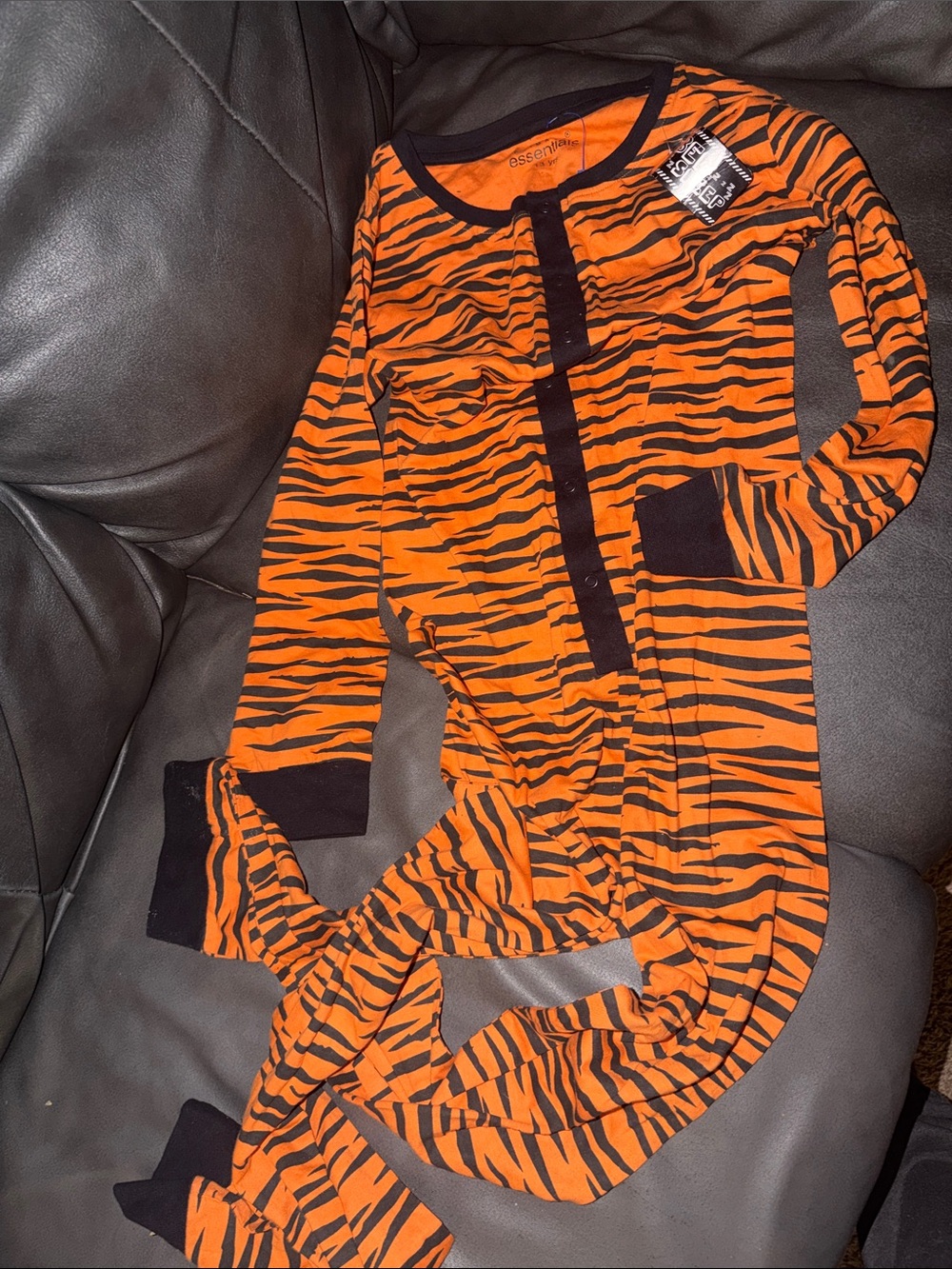 13 years Essentials Orange and Black Tiger-Print Kids Footie